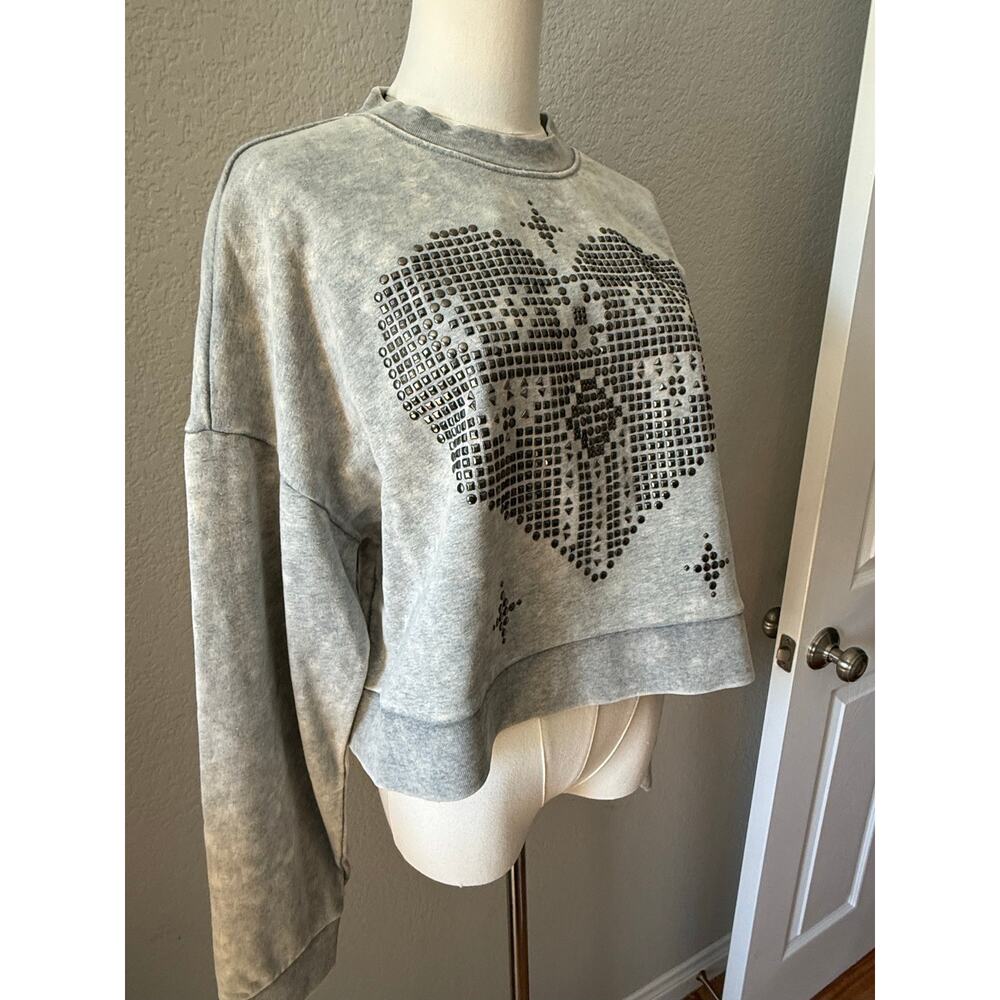 Free People One Teaspoon for Stud Heart Stud Heart Marled Grey Sweater Large NWT - Picture 7 of 8